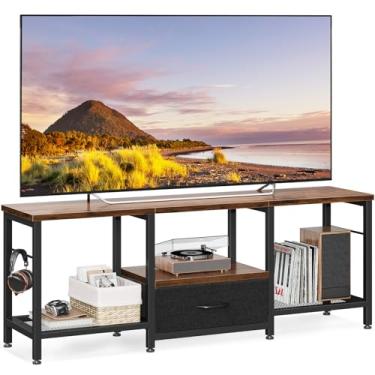 Imagem de Casaottima Suporte de TV de 119.4 cm com prateleiras abertas de armazenamento de TVs de até 55 polegadas, centro de entretenimento com gavetas de tecido, mesa de console de TV com prateleira Soundbar