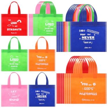Imagem de Sweetude 30 peças de sacos não tecidos de versículos bíblicos a granel saco de presente religioso cristão reutilizável sacos de guloseimas com alças para crianças, igreja, religião cristã, presente