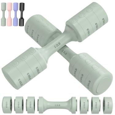 Imagem de BOBAZREN Conjunto de 2 halteres ajustáveis, 5 kg/par de halteres para mulheres, cada conjunto de pesos de mão de 1 kg, 1,5 kg, 2,0 kg, 2,5 kg para treinamento de ginástica em casa (verde)