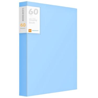 Imagem de Fichário com mangas de plástico 60 bolsos para exibição de livro de 120 páginas, pasta de portfólio de arte com protetores de folhas transparentes, livro de apresentação para obras de arte