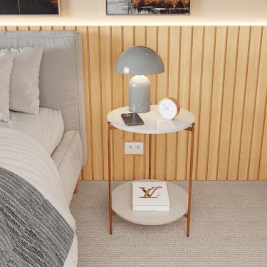 Imagem de Mesa De Apoio Lateral Duda Off White Com Pés de Ferro Bronze