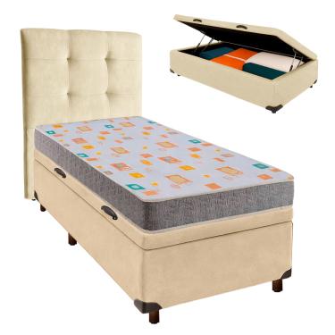 Imagem de Cama Box Bau + Colchão Solteiro D20 D20 Inducol + Cabeceira Estofada