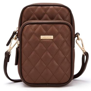 Imagem de Marvolia Bolsa transversal feminina pequena de couro vegano, bolsa para celular, carteira transversal com compartimentos para cartões, Marrom, One Size