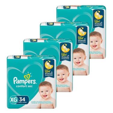Imagem de Fralda Descartável Pampers Confort Sec Tamanho XG - 4 Pacotes com 34 Fraldas - Total 136 Tiras