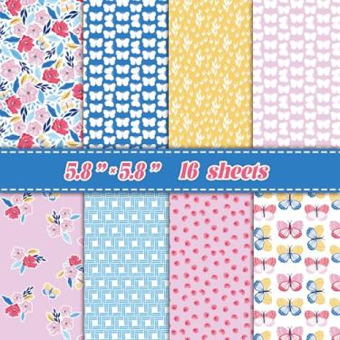 Imagem de Papel decorativo – 16 folhas, 8 estampas geométricas de borboletas florais vintage exclusivas – Cartolina grossa para scrapbooking, decoupage, artesanato faça você mesmo