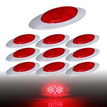 Imagem de TMH 10 peças oval vermelho F2 16 luzes laterais seladas LED para para-lama lâmpada universal para carro, trailer, ônibus, caminhão, resistente, com moldura cromada, 12 V CC