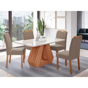 Imagem de Conjunto Sala de Jantar Ágata Tampo em MDF e Vidro Com 4 Cadeiras Paol