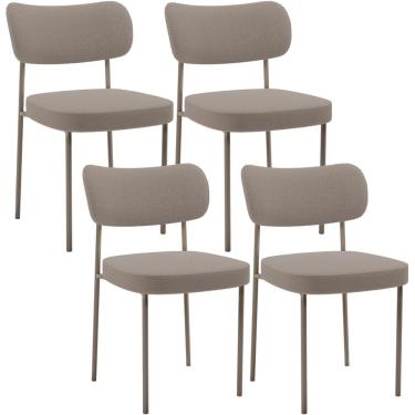 Imagem de Kit 04 Cadeiras Decorativa Estofada Para Sala de Jantar Melina Base Arena L02 Bouclê Bege - Lyam Decor