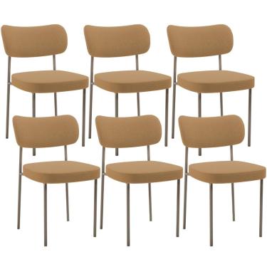 Imagem de Kit 06 Cadeiras Estofadas Para Sala De Jantar Melina Base Arena L02 Bouclê Mostarda - Lyam Decor
