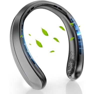 Imagem de Nhpoi Ventilador de pescoço, ventilador de pescoço portátil, ventilador pessoal de 5200 mAh operado por bateria com USB recarregável, 3 velocidades de vento, resfriamento rápido, ultra silencioso, sem