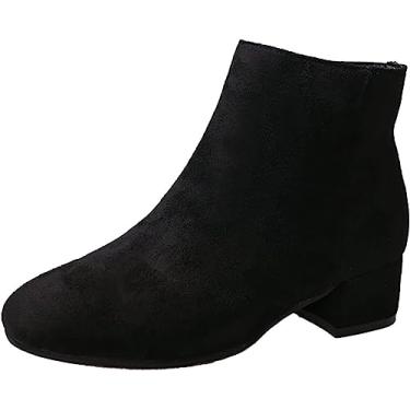 Imagem de Botas femininas de camurça, cano curto, de inverno, quente, de salto baixo, botas de neve para uso ao ar livre, Preto, 35 BR