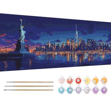 Imagem de Reofrey Kit grande de pintura por números para adultos cidade de Nova York - tela de 30 x 80 cm, pintura por número - conjunto de tinta acrílica - arte DIY relaxante para iniciantes e especialistas