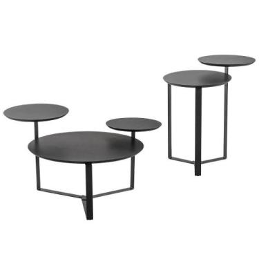 Imagem de Kit Mesa De Centro E Mesa Lateral Para Sala Pés Metálicos Dari A03 Ner