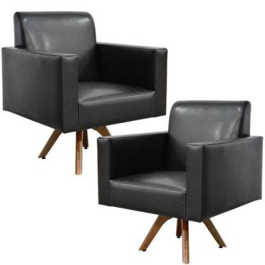 Imagem de Kit 02 Poltronas Giratória Base De Madeira material sintético Preto - 