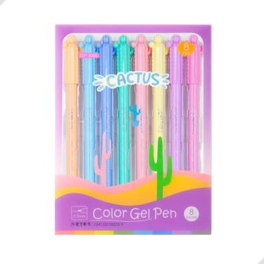 Imagem de Kit com 8 Canetas Gel Ponta Fina 0.5mm | Escrita Suave e Precisa | Cores Vibrantes e Pastéis | Ideal para Estudos, Desenhos, Bullet e Escritório | Canetas Coloridas Formato Cactos (Tons Pastel)