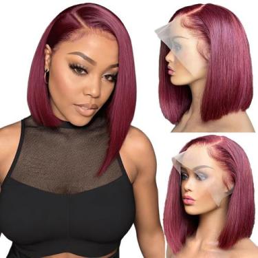 Imagem de Peruca SKYDO 99J Burgundy 13x4 Lace Front Bob 20 cm de cabelo humano