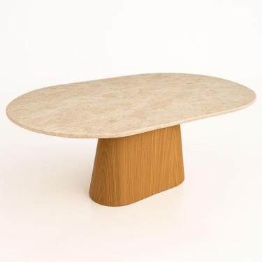 Imagem de Mesa de Jantar Oblongo 244x137 cm Freijó Tampo Mármore Travertino - Li