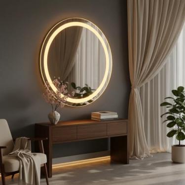 Imagem de Espelho Redondo de Parede com LED Touch, 80x80 cm, Jateado, Lapidado, Acabamento Luxo, para Sala e Quarto