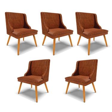 Imagem de Kit 5 Cadeiras Decorativas Sala De Jantar Pés Palito De Madeira Firenze Pu Nozes/natural G19