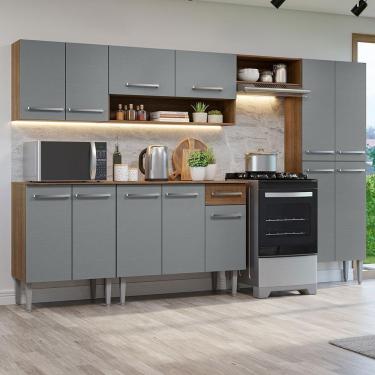 Imagem de Armário De Cozinha Completa 293cm Rustic/cinza Emilly Madesa 10 Rustic/cinza