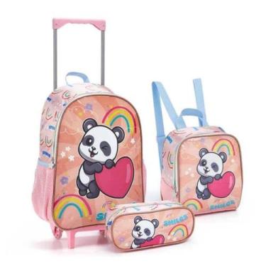 Imagem de Kit Mochila De Rodinhas Escolar Infantil Panda com Lancheira Térmica e