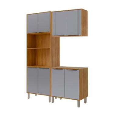 Imagem de Armário de Cozinha Aurea com Torre Quente 150 cm 8 Portas Cinamomo/platina