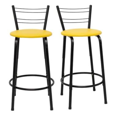 Imagem de Kit 2 Banquetas Para Cozinha Flórida Estrutura Preta 60cm Área de Lazer Piscina Balcão Bancada Bistro Bar (Assento Amarelo)