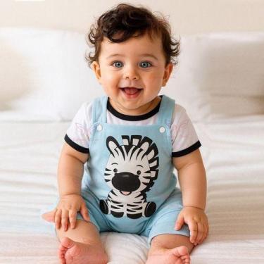Imagem de Conjunto Macacão Jardineira + Camiseta Zebra Bebe Menino Tam 03 a 06 M