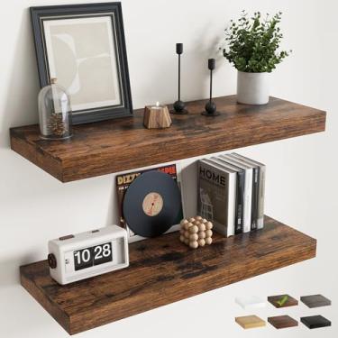 Imagem de Prateleiras flutuantes de 91 cm para parede, pacote com 2, prateleiras de banheiro de grão de madeira de 30 cm D com suportes invisíveis, fácil instalação, prateleiras de armazenamento de madeira