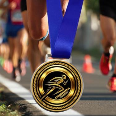 Imagem de Kit 15 Medalhas Para Corrida de Rua para Premiação de Campeão 50mm Com Fita Azul