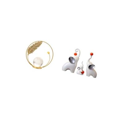 Imagem de Fenteer Escultura de Elefante em Metal com Bola de Cristal, Estatueta Ornamental para Interiores, Suporte para Corredor, Lareira, Quarto, Sala de Estar, Escri