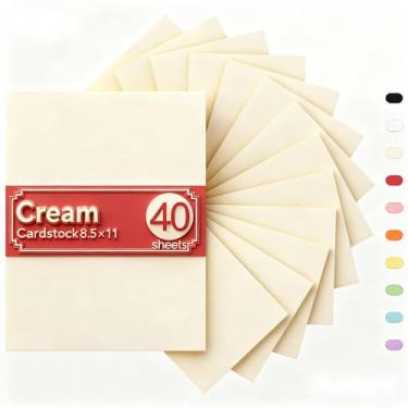 Imagem de Cartolina creme 21 x 28 cm, 40 folhas, cartolina marfim, cartolina bege, papel grosso 34 kg/200 g/m2, para material escolar e de escritório, arte, watercolo, artesanato, desenho, convites, menus