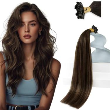 Imagem de Sunny Hair Extensões de cabelo U Tip cabelo humano beleza instantânea ponta K extensões de cabelo cabelo humano real marrom escuro balayage médio marrom K ponta K extensões de cabelo 40.6 cm 50g