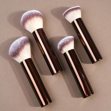 Imagem de 5 pincéis de maquiagem facial com uma caixa de papel, portáteis e econômicos de espaço, para blush, sombra e iluminador, vegano (café)