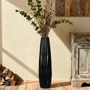 Imagem de Vaso alto preto – Vaso de cerâmica geométrico torcido de 61 cm para decoração moderna de casa, sala de estar, mesa ou canto