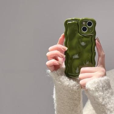 Imagem de FABSPARK Capa para iPhone 17, linda 3D cor sólida meteorito bolha de água ondulada ondulada moldura ondulada, TPU macio à prova de choque para iPhone 17 de 6,3 polegadas, verde creme