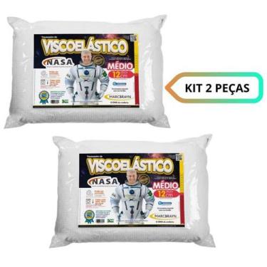 Imagem de Kit 2 Travesseiros Nasa Viscoelástico Marcbrayn Baixo 12cm - Formato P