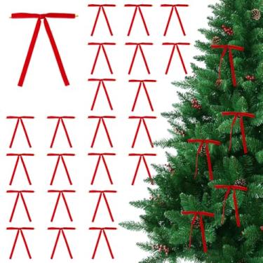 Imagem de DICOSMETIC 30 peças laço de árvore de Natal de veludo 17,5 cm fita vermelha laço vintage artesanato laço ornamento para guirlanda de porta, guirlanda de presente, sacos de doces decorações de festa