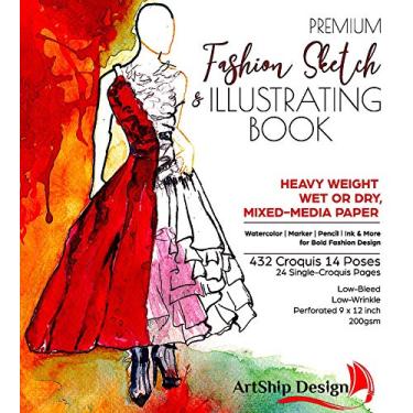 Imagem de ArtShip Design Fashion Sketchbook 432 Modelos de Figuras, Capa Dura Premium, Papel Multimídia de Alta Gramatura (9X12 Pol.)