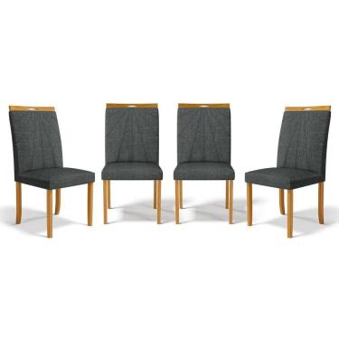 Imagem de Kit Com 4 Cadeiras Maiara Madeira Maciça Estofadas Para Mesa De Jantar Linho Chumbo 406