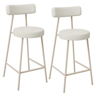 Imagem de Kit 02 Banquetas Baixa Cozinha Sala Jantar Bancada Milão Arena L02 Linho Champagne - Lyam Decor