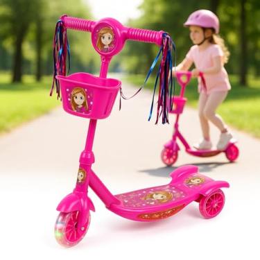 Imagem de Patinete Infantil Dobravel Musical 3 Rodas com Led Brilham Com Movimento Cestinha Para Menino menina (Rosa)