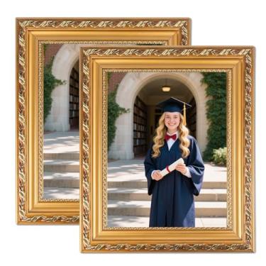 Imagem de Moldura dourada 28 x 35,5 cm, pacote com 2 molduras ornamentadas de casamento, 28 x 35,5 cm, molduras vintage para parede ou mesa, moldura de madeira maciça para certificado, família, pintura a óleo