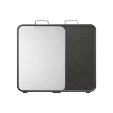 Imagem de riwome Tábua de corte de aço inoxidável, tábuas de corte dupla face para cozinha, aço inoxidável e palha de trigo PP, tábua de cortar grande. Pode ser lavada na lava-louças. (Preto)