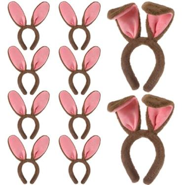 Imagem de Zeyune 10 peças de tiara de orelhas de coelho de Halloween fantasia de coelho de pelúcia animal faixa de cabeça presente para adultos aniversário Páscoa cosplay (marrom taupe)