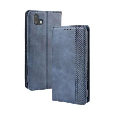 Imagem de Capa para Fujitsu Arrows J,Retro Flip magnético,Caso de telefone de couro PU,Design de carteira com 3 slots de cartão e 1 clipe de dinheiro -Blue