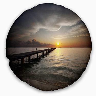 Imagem de Designart longo calçadão no pôr do sol ponte do mar sala de estar, sofá, almofada de alta qualidade + capa de almofada impressa em ambos os lados 50 cm