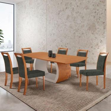 Imagem de Mesa Zeus 180cm Tampo Laminado Canto Barril Com 6 Cadeiras Jade Imbuia Natural