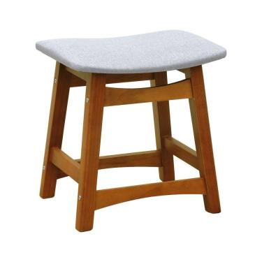 Imagem de Puff Confort Madeira Maciça Assento Anatômico - Amêndoa Estofado Linho Bege Mescla Impermeável