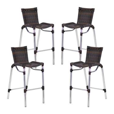 Imagem de 4 Banquetas Em Alumínio Fortaleza Alta Com Encosto Pedra Ferro